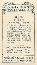 1934 Hoadley's Victorian Footballers #39 Alan Rait Back